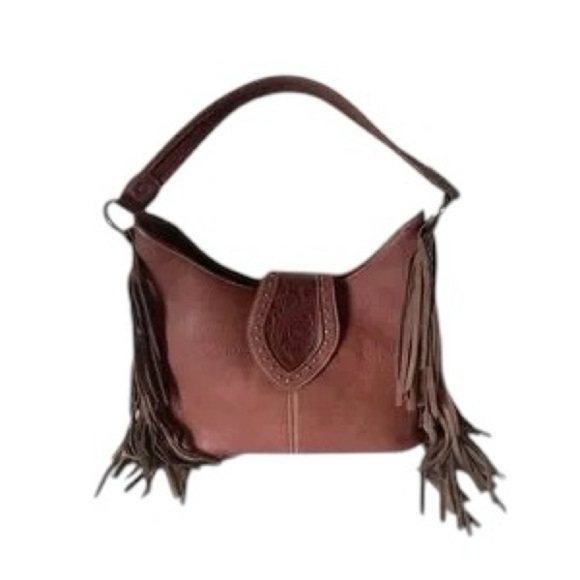 Montana West Trinity Ranch Concealed Carry Fringe Rivets Shoulder Bag Brown - Picture 10 of 10